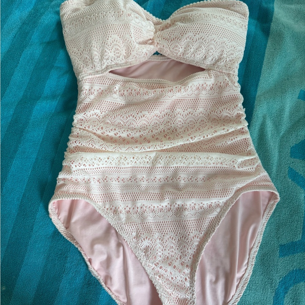 Kate Spade Cream One Piece Swimsuit with Ruched Detailing